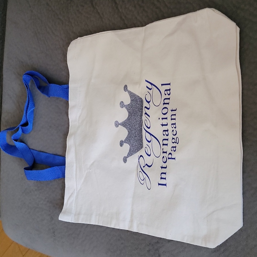 REGENCY International Pageant Blue Canvas Tote Bag w Blue Handles